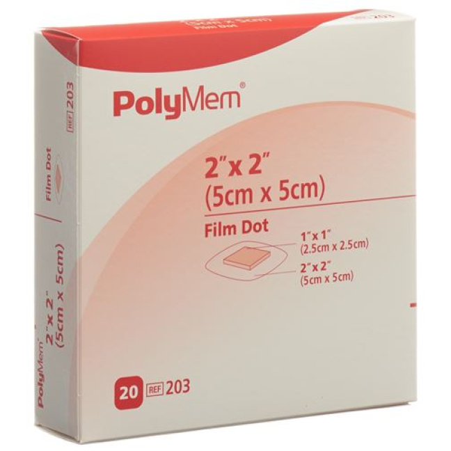 PolyMem ADHESIVE Wound Dressing 5x5cm Film-st x 20