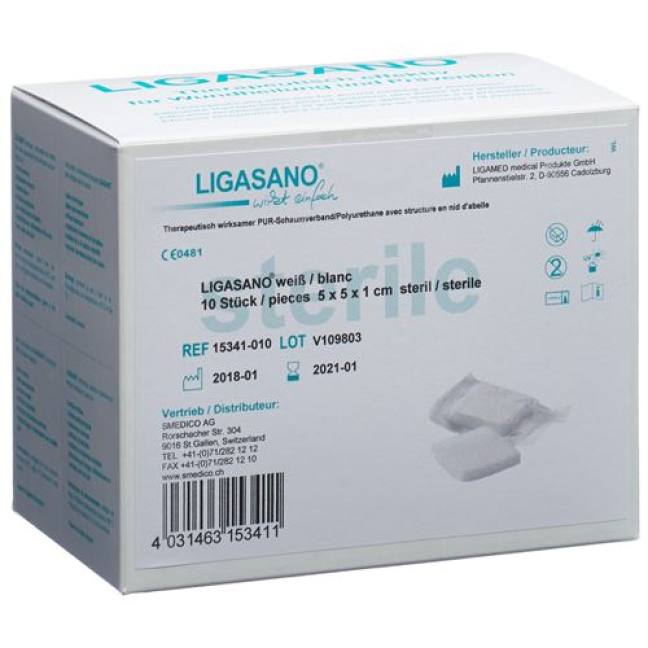 Компрессы из пены Ligasano 5x5x1см стерильные 10 шт.