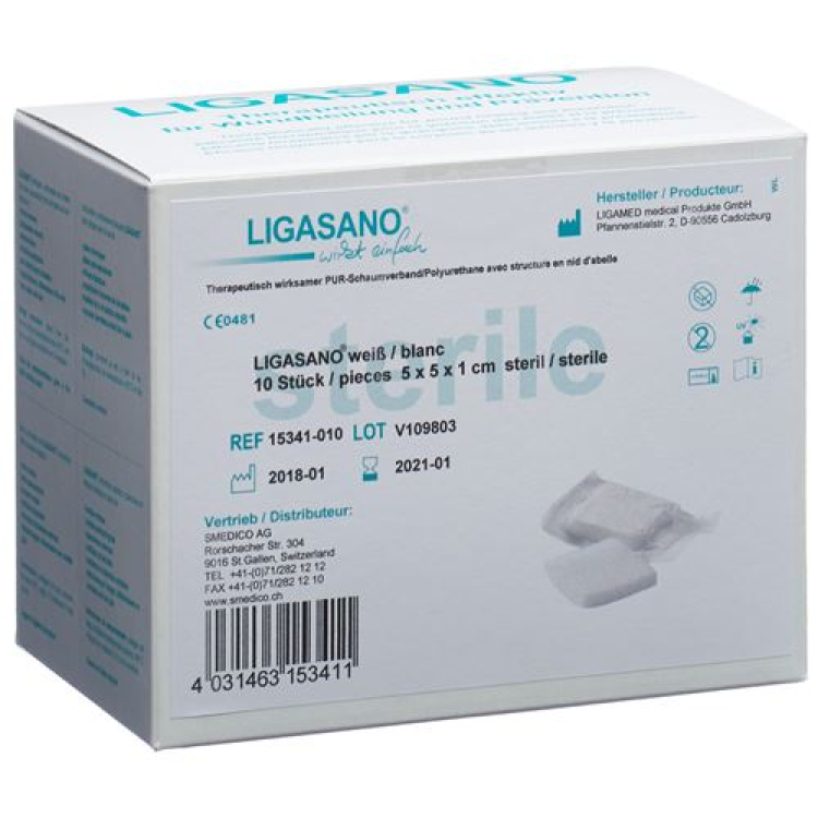 Ligasano Foam Compresses 5x5x1cm Sterile 10 pcs