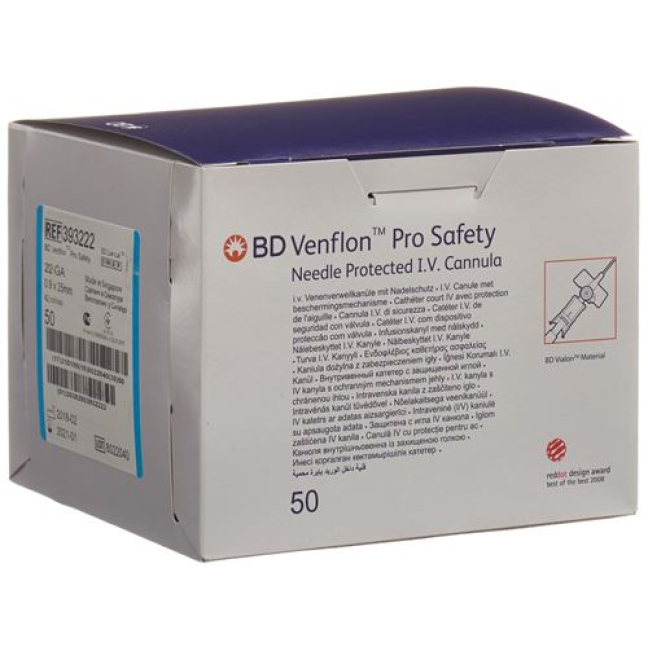 BD Venflon Pro Safety Safety IV Catheter with injection port Because 22G 0.9x25mm blue 50 pcs