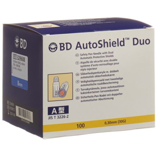 BD Auto Shield Duo უსაფრთხოების კალმის ნემსი 8მმ 100 ც