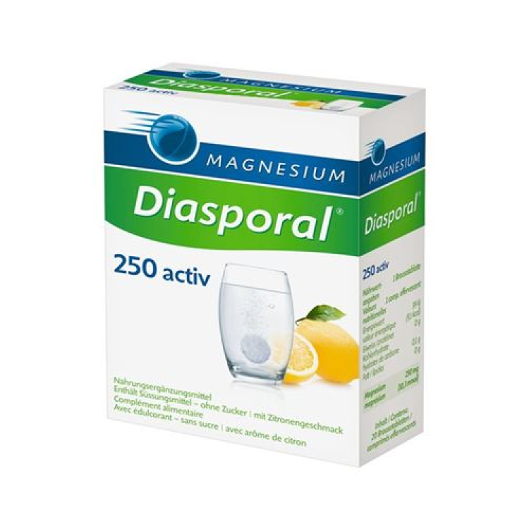 Magnesium Diasporal Active 250 mg 20 šnypščiųjų tablečių