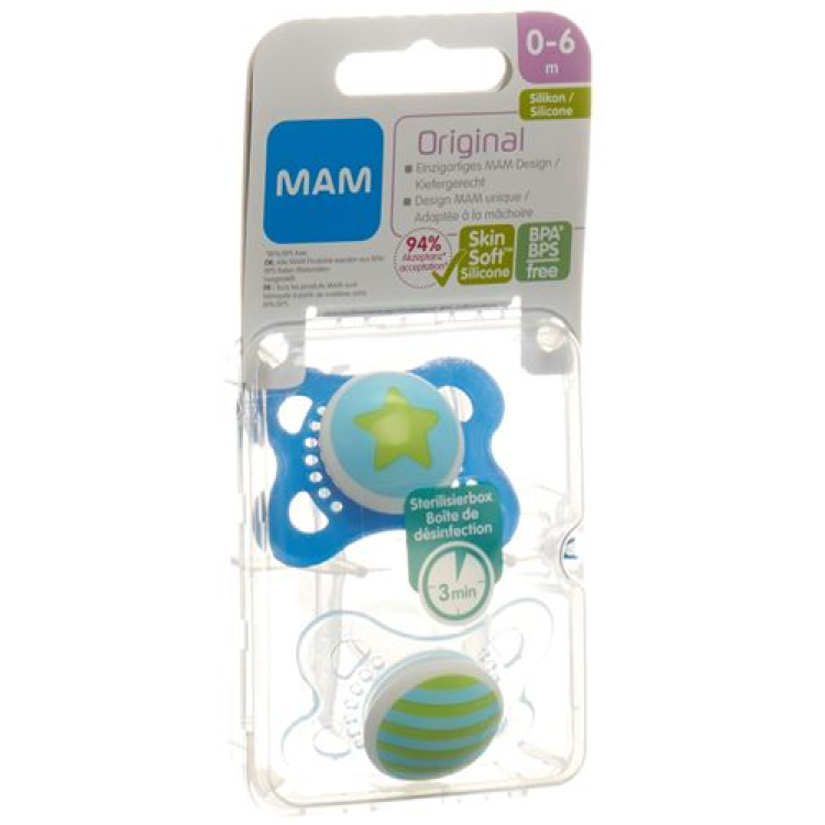 MAM Original Nuggi Silicone 0-6 mesecev Boy 2 kom