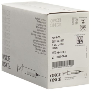 Once disposable insulin Luer syringe without needle 100 x 0.5 ml