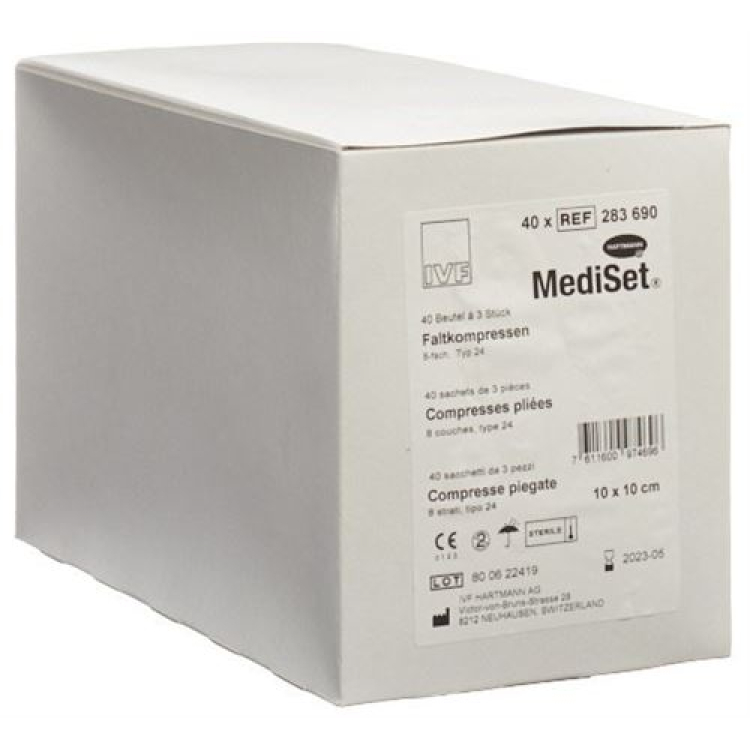 Mediset IVF Faltkompressen type 24 10x10cm 8 fois stérile 40 x 3 pcs