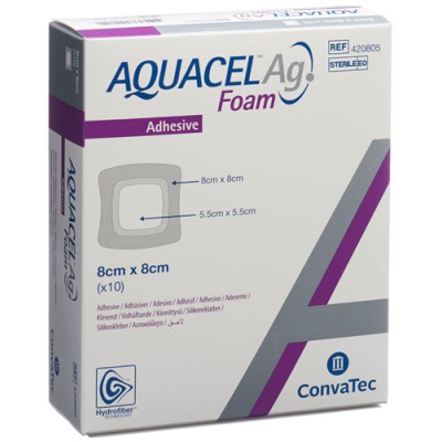 Aquacel ag நுரை ஒட்டும் நுரை டிரஸ்ஸிங் 8x8cm 10 பிசிக்கள்