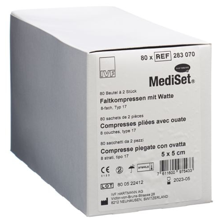 Mediset IVF Faltkompressen aus Watte 5x5cm 8 fach steril 80 x 2 