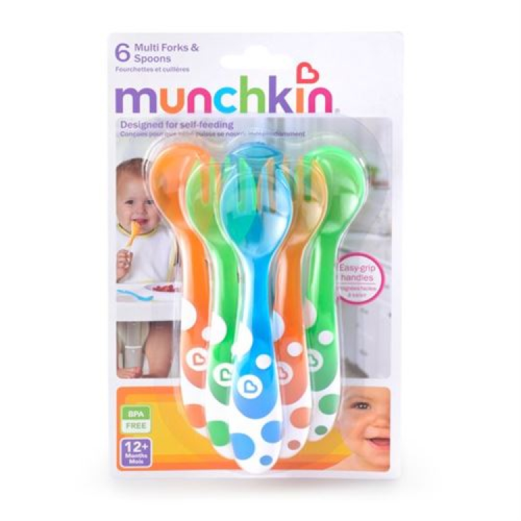 Cuillère et fourchette Munchkin colorées 6 pcs