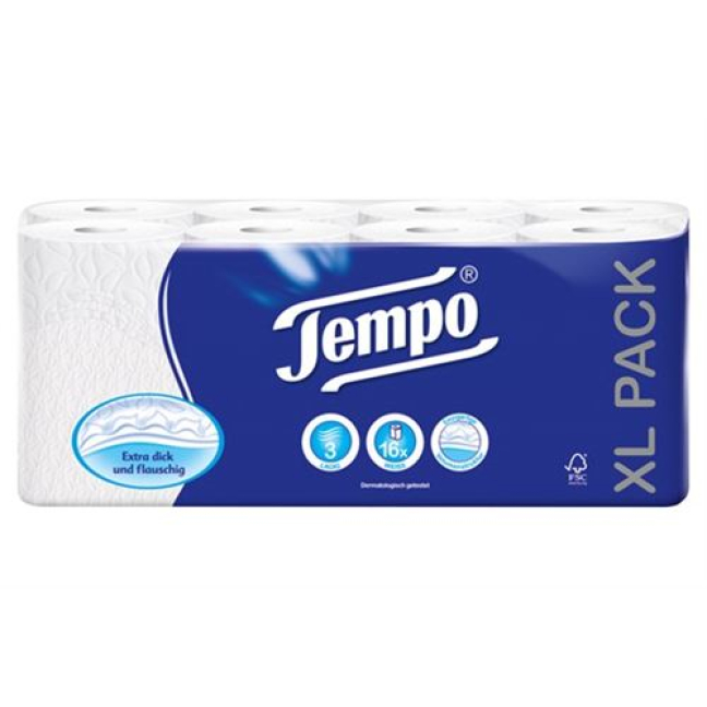 Papel higiénico Tempo Classic blanco 3 capas 150 hojas de 16 piezas