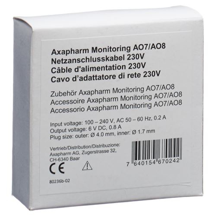 Axapharm AO7/AO8 nätanslutningskabel 230V