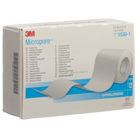 3M Micropore rollo apósito sin dosificador 25mmx9,14m blanco 12p