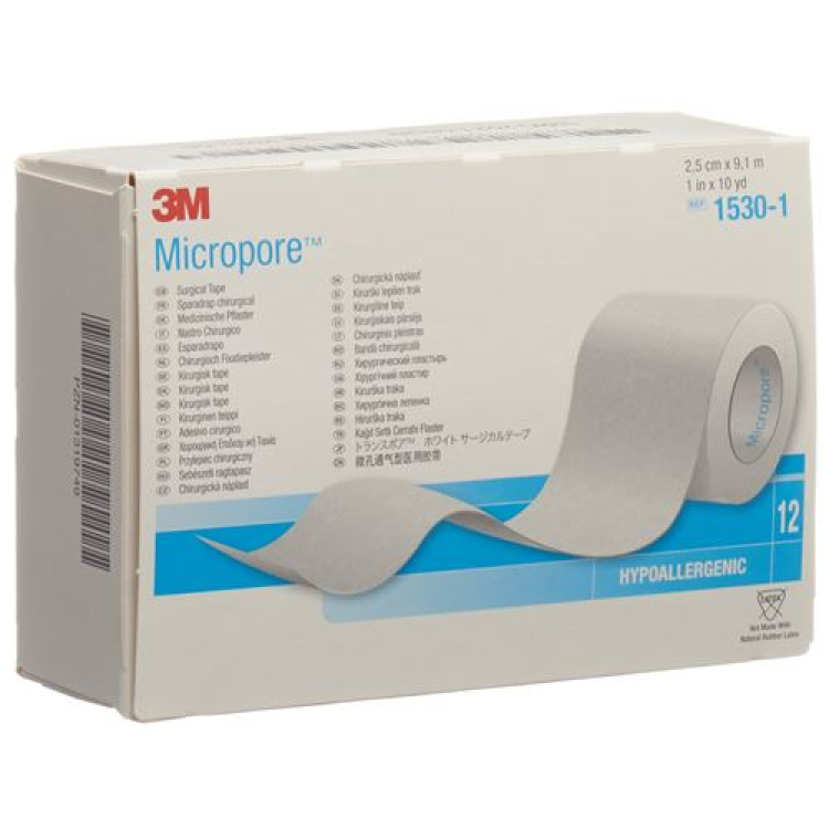 3M Micropore rullplaster uten dispenser 25mmx9,14m hvit 12p