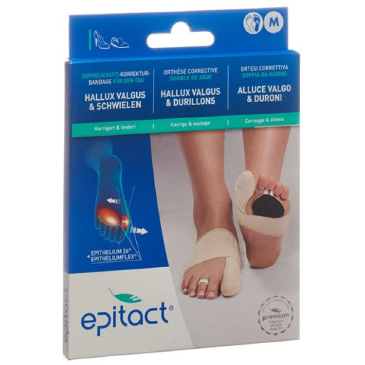 Epitact venda protectora doble flexible corrección hallux valgus DAY M 21.5-23cm derecha