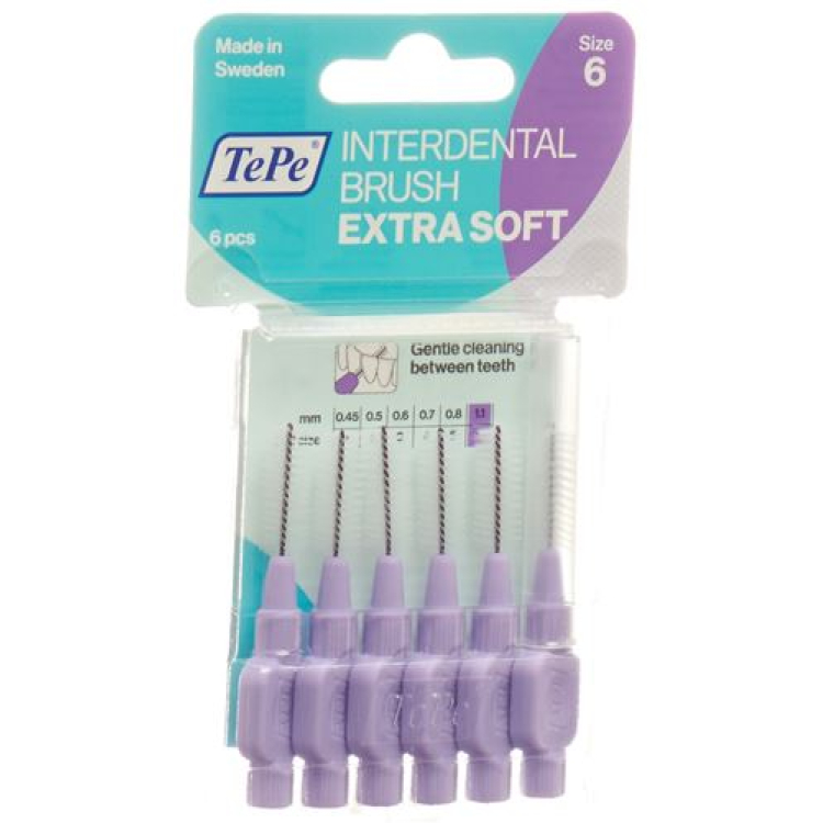 TePe tarpdančių šepetėlis 1,1mm x-soft violet Blist 6 vnt