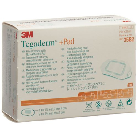 3M Tegaderm + Pad 5x7cm ჭრილობის საფენი 2.5x4cm 50 ცალი