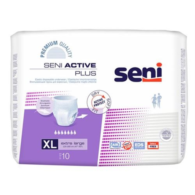 Seni Active Plus 弾性失禁パンツ XL プレミアム品質の通気性 10 個