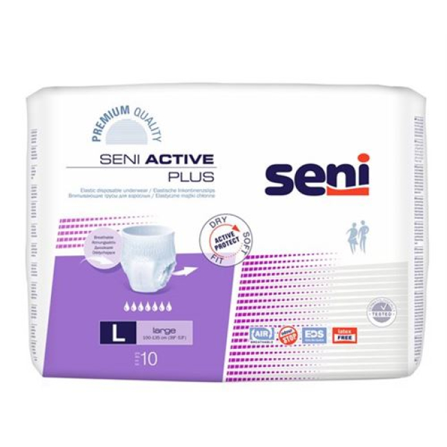 Seni Active Plus pantalon incontinencia elastico L Calidad Premium transpirable 10uds