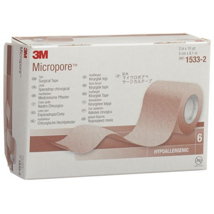 3M Micropore grade trakovi brez podajalnika 50mmx9.14m beli 6 kosov