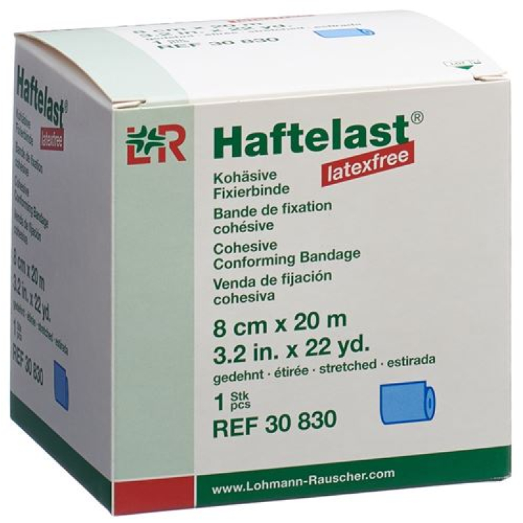 Venda de fijación cohesiva sin látex Haftelast 8cmx20m azul