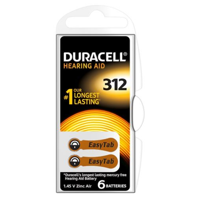 Duracell Battery EasyTab 312 Zinc Air 1.4V D6 6 pcs