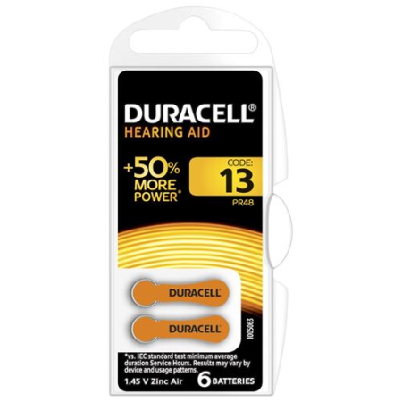 סוללת Duracell EasyTab 13 Zinc Air D6 1.4V 6 יח'