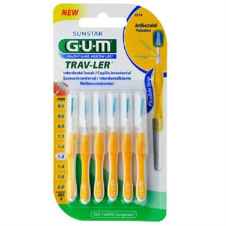 GUM SUNSTAR Proxabrush Trav-Ler ISO standard 4 1.3mm conic yellow 6 pcs