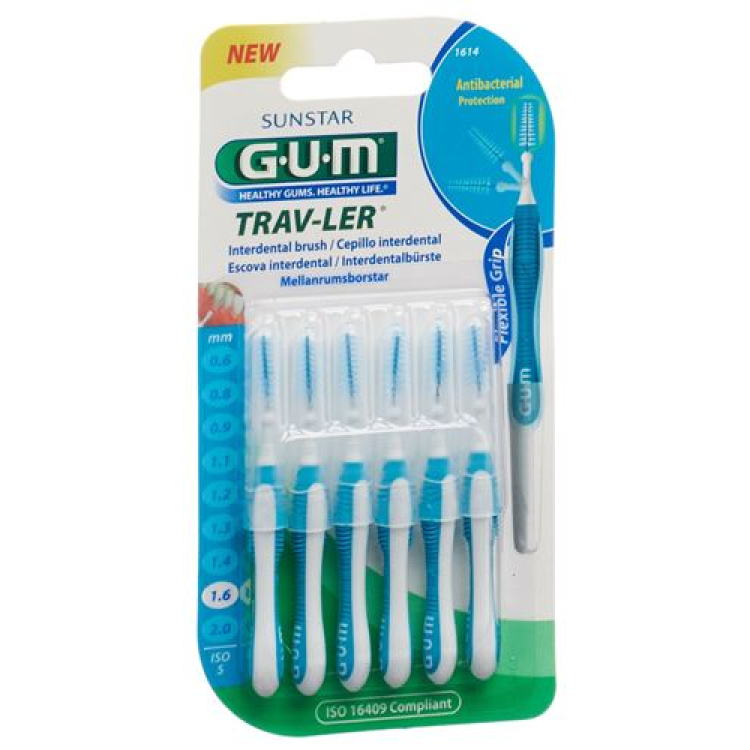 GUM SUNSTAR Proxabrush Trav-Ler ISO štandard 1,6 mm 5 kužeľovitý modrý 6 ks