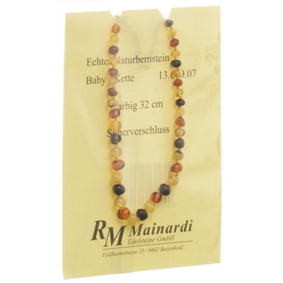 MAINARDI natural amber 32cm colored silver clasp