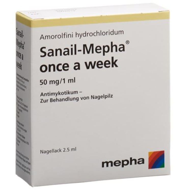 Sanail-Mepha həftədə bir dəfə dırnaq lakı 50 mg / ml 2,5 ml Fl