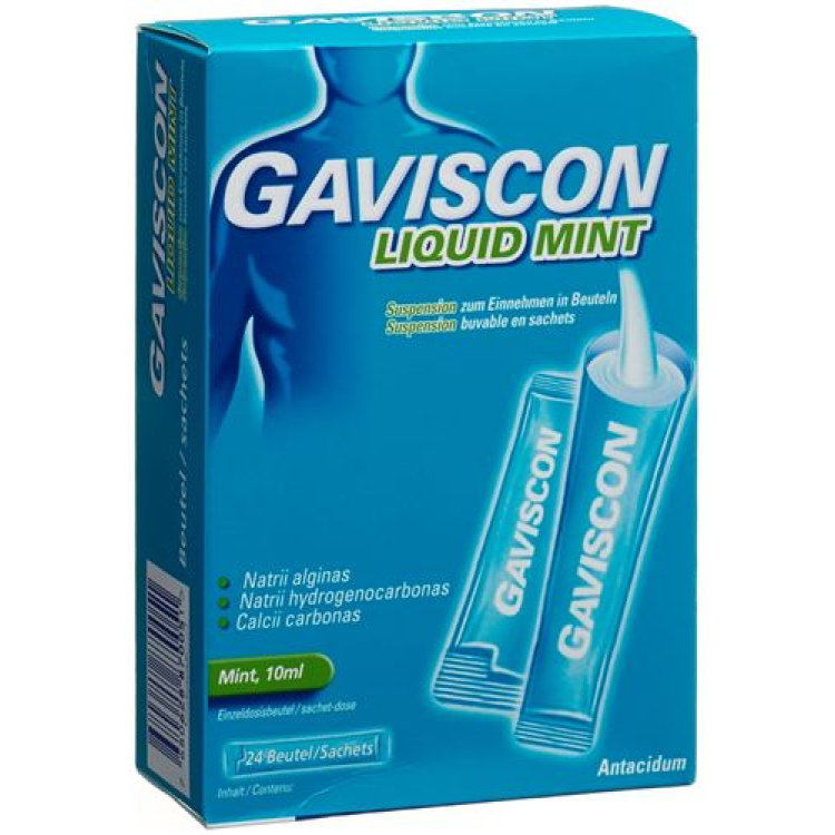 Gaviscon Flydende mynte Susp i poser 24 Btl 10 ml