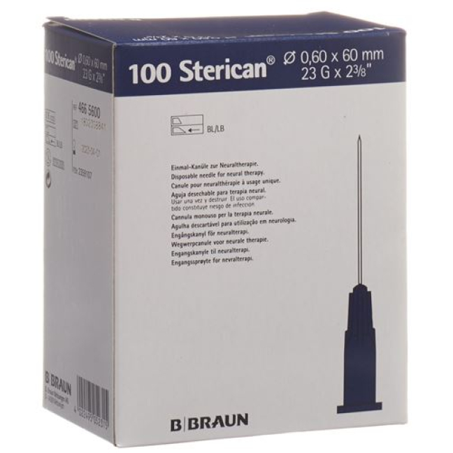 Aguja STERICAN 23G 0,60x60mm azul Luer 100 uds