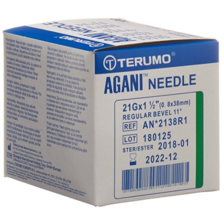 Terumo Agani canule jetable 21G 0.8x38mm vert 100 pcs