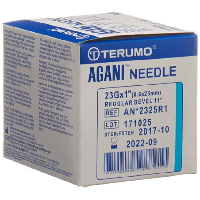 Terumo Agani 일회용 캐뉼라 23G 0.6x25mm 파란색 100개