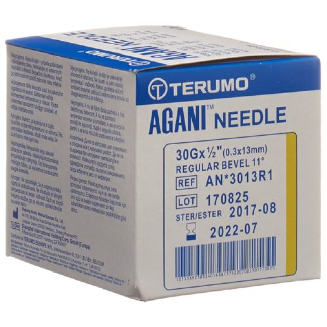 Terumo Agani kertakäyttökanyyli 30G 0,3x13mm keltainen 100 kpl