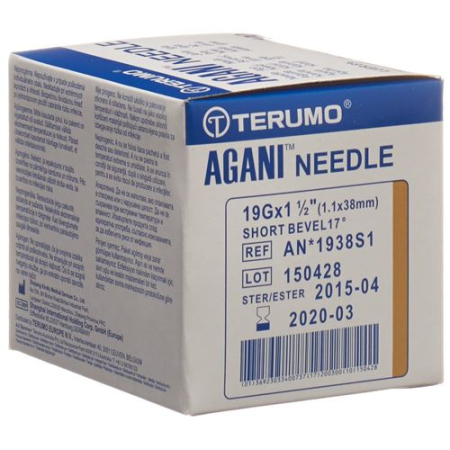 Terumo Agani tek kullanımlık kanül 19G 1.1x38mm fildişi kısa yol 100 adet
