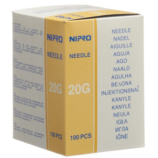 Agulhas descartáveis ​​Nipro 0,9x70mm 20Gx2 3/4 amarelo 100 unid.