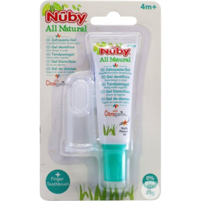 Nuby all naturals फिंगर टूथब्रश और टूथपेस्ट 20g