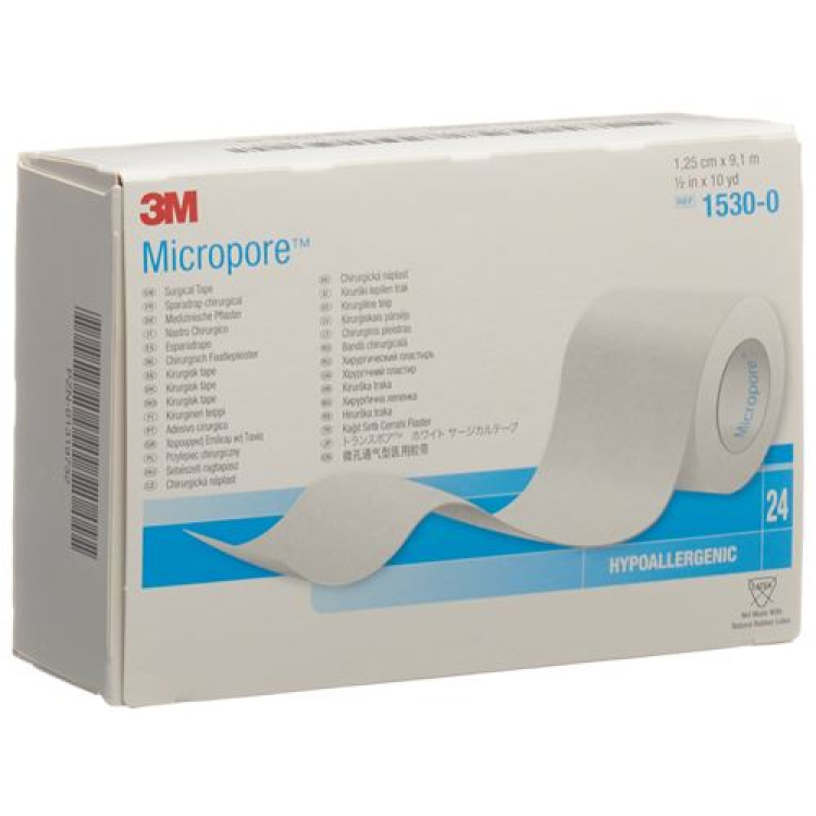 3M Micropore រមៀល plaster ដោយគ្មាន dispenser 12mmx9.14m ពណ៌ស 24 ទំ