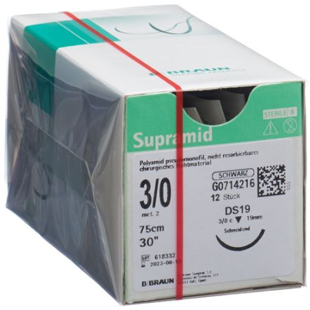 SUPRAMID 75cm DS 19 3-0 fekete 12 db