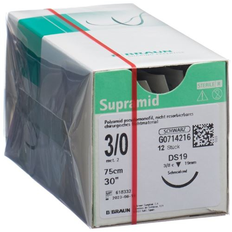 SUPRAMID 75cm DS 19 3-0 μαύρο 12 τεμ