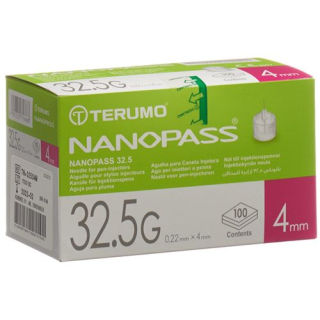 Terumo pennnål NANO PASS 32,5g 0,22x4mm kanyle for injeksjonspenn 100 stk.