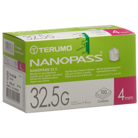 Terumo კალმის ნემსი NANO PASS 32.5გ 0.22x4მმ კანულა საინექციო კალამი 100 ც.