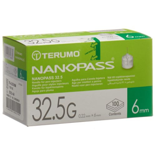 Terumo pennnål NANO PASS 32,5g 0,22x6mm kanyle for injeksjonspenn 100 stk.