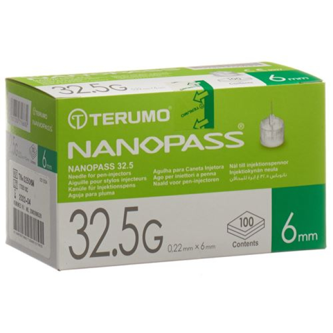 Terumo pen-nõel NANO PASS 32,5g 0,22x6mm kanüül süstepliiatsi jaoks 100 tk