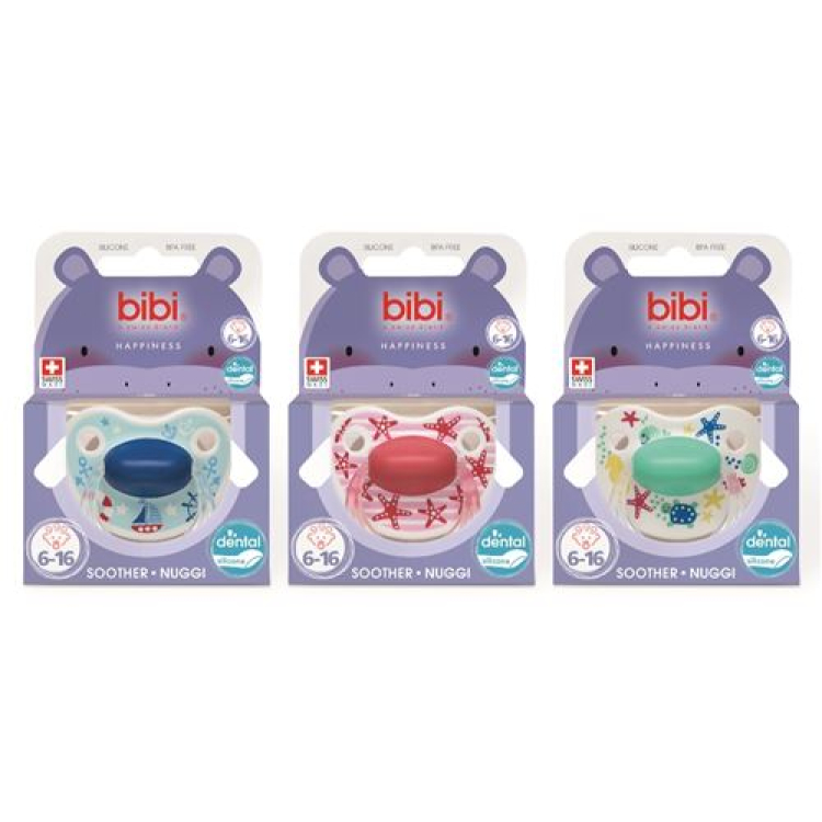 bibi soother Happiness Densil 6-16 ring play with us assorted SV-A 6 pcs