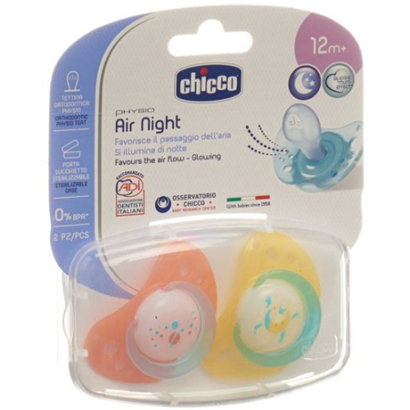 Chicco Physiological Silicone Soother GLOWING maxi 16-36m CASE IT / DE / FR 2 pcs