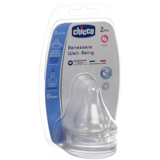 Chicco Physiological anti-colic bottle nipple silicone 2 hole. medium flow 2m + IT / DE / FR 2 pcs