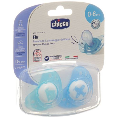 Chicco Physiological Silicone Soother mini BLUE 0-6m CASE IT / DE / FR 2 pcs