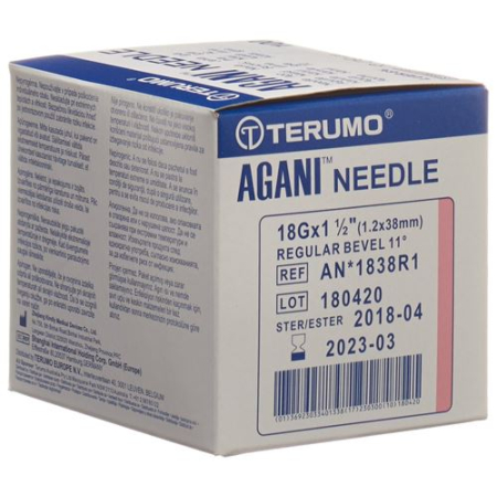 Terumo Agani tek kullanımlık kanül 18G 1.2x38mm pembe 100 adet