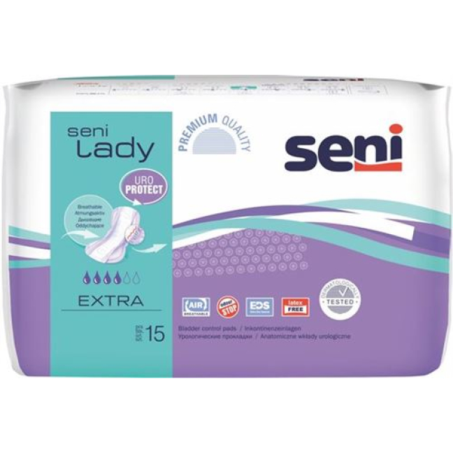 Seni Lady Extra inkontinenčné vložky s lepiacimi pásikmi priedušné fialové 15 ks